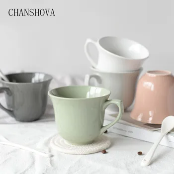 

CHANSHOVA Ceramic solid color simple mug large diameter American Italian hanging ear hand coffee cup European style coffee mug
