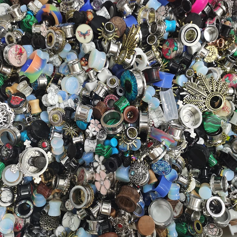 JUNLOWPY Wholesale 100pcs Stock Stainless Acrylic Ear Flesh Tunnels Ear Plugs Factory Cheap Ear Plugs Gauges Stretcher Piercing