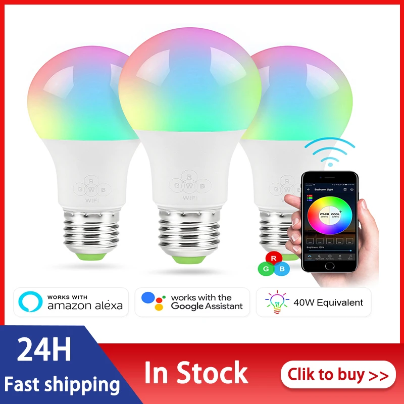 4.5 W WiFi Smart Light Bulb B22 E27 LED RGB Lamp Work With Alexa/Google Home White Dimmable Timer Function Dropship | Лампы и