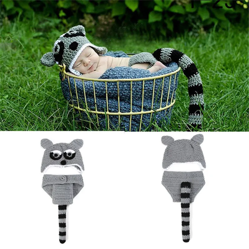 Raccoon Bear Fox Frogs Ladybug Dinosaur Rabbit Turtle Baby Clothing Set Newborn Photography Props Infant Crochet Knit Costume (11)