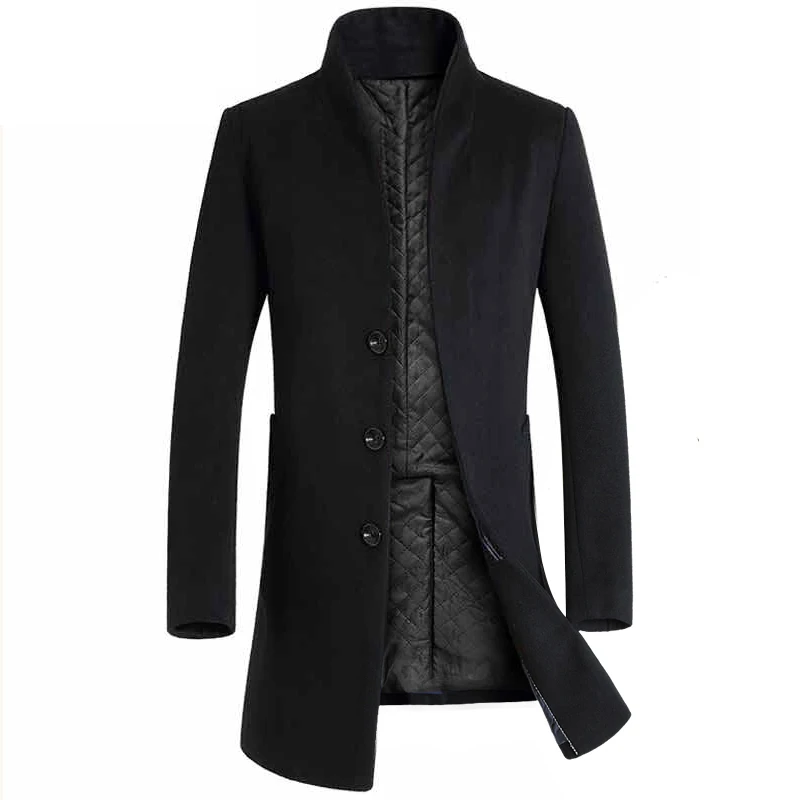 New Autumn Winter Brand Men Wool Blends Coats Fashion Solid Color Middle Long Overcoat Luxury Business Casual Wool Coat S-3XL