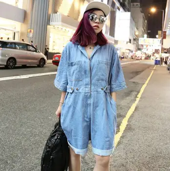 

2020 summer Casual Boyfriend Pockets Jeans Jumpsuit Romper Female Short Sleeve Denim Overalls r318