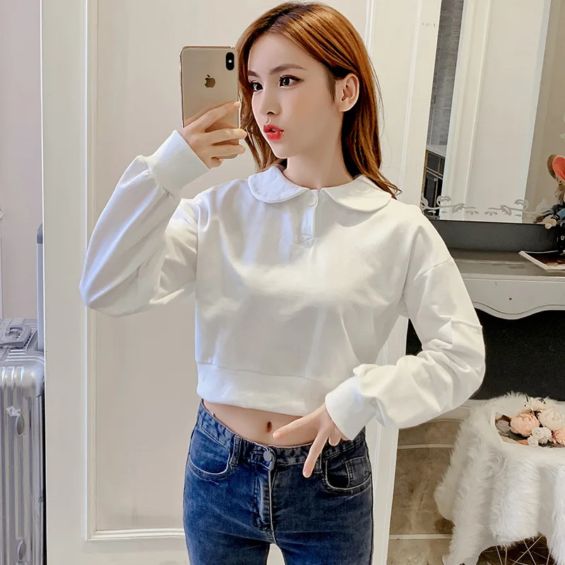 Kpop Milinsus Kawaii женские толстовки с капюшоном, женские одноцветные толстовки с длинным рукавом, короткие толстовки Harajuku, повседневные топы