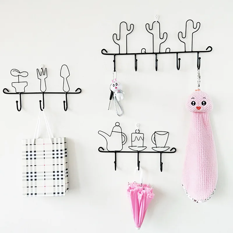 

Creative Cartoon Metal Hooks Iron Multifunctional Handmade Wall Hanging Keys Coats Wall Decorative Hook Cap Keys Storage Racks