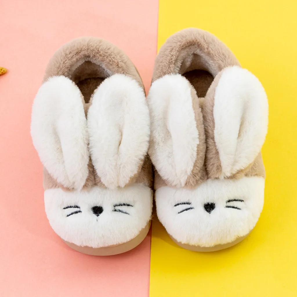 Детские тапочки; коллекция года; сезон весна-зима; теплые Нескользящие домашние тапочки с рисунком кролика для малышей; обувь для малышей;# N26