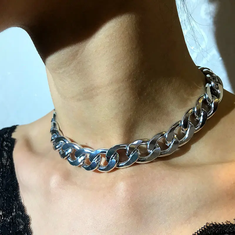 Flatfoosie 2020 Chunky Chain Choker Necklace Women Men Punk Rock Statement Silver Color Collar Charm Vintage Jewelry | Украшения и