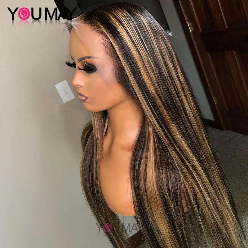 250% 13X6 Ombre прямой парик на сетке спереди для женщин 360 черный со светлым