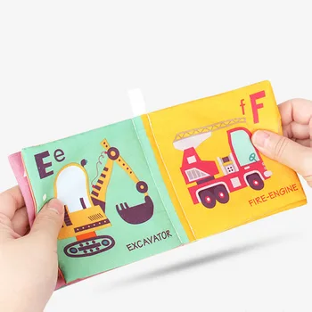 

Baby Cloth Book Food Cognition Rustle Sound Washable Book Infant Baby Cartoon Print Toys Educational Toy with Ring Paper