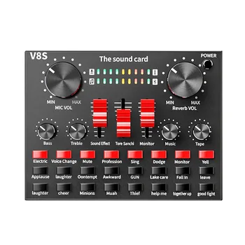 

V8S Bluetooth Mixer Audio Microphone Portable 3.5mm Interface Live Broadcast Sound Card DSP Music Recording USB Rechargeable