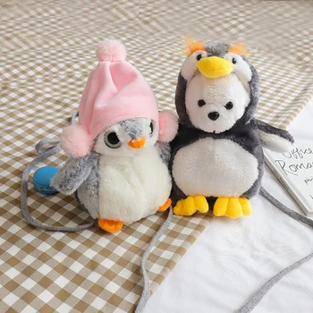 

Candice guo! cute plush toy lovely big eyes cap penguin polar bear turn to penguin soft crossbody bag birthday Christmas gift 1p