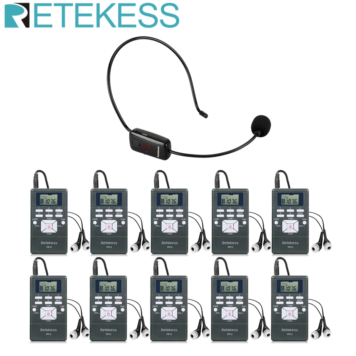 RETEKESS TR503 Wireless Audio Mic+10 PR13 FM Receiver Language Interpretation System For Church Meeting Museum Tour Guiding