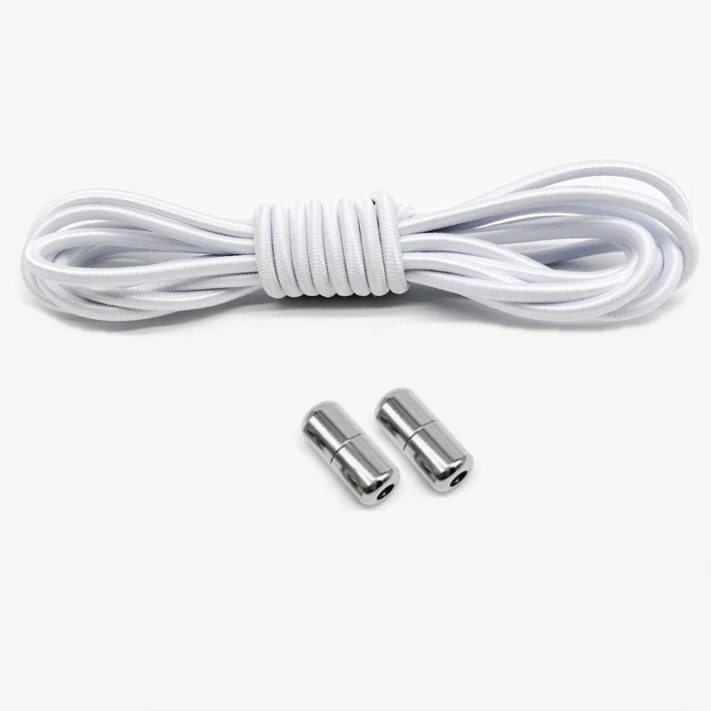 White 1 пара эластичных шнурков круглые шнурки для ботинок быстрые шнурки без галстука Металлические капсулы ленивые шнурки - Цвет: White