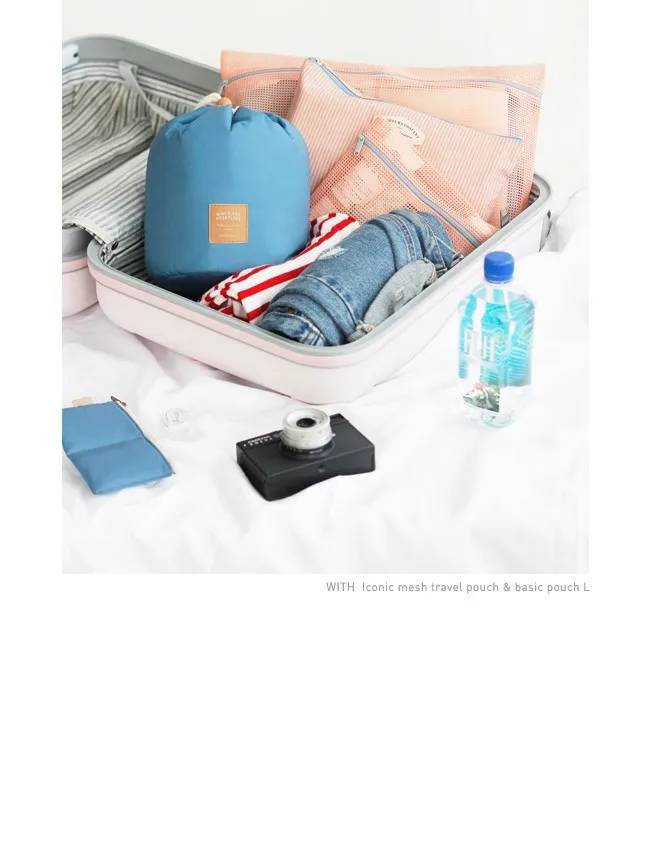 New Beautician Barrel Shaped Travel Cosmetic Bag Nylon High Capacity Drawstring Drum Wash Bags Makeup Organizer Storage