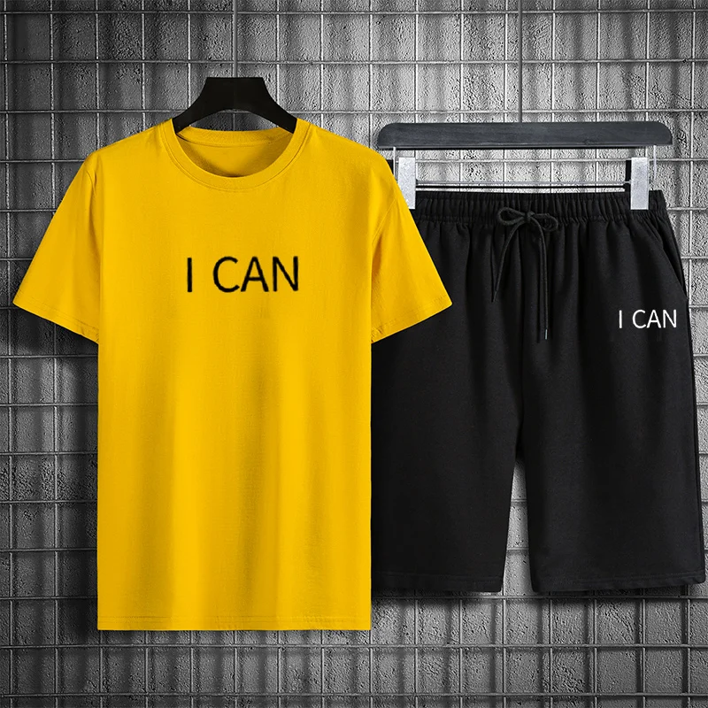 En oferta Carta impresión ropa deportiva de los hombres de verano chándal de dos piezas conjunto de pantalón corto Casual traje de Deportes de manga 2021 hombres camiseta pantalones cortos traje OnwZelxLlZy