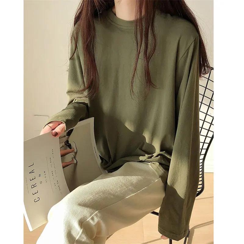 

Alien Kitty Soft Brief Cotton Streetwear Casual Basic Fresh Full-Sleeved Simple Solid All Match Loose Free T-Shirts 7 Colors