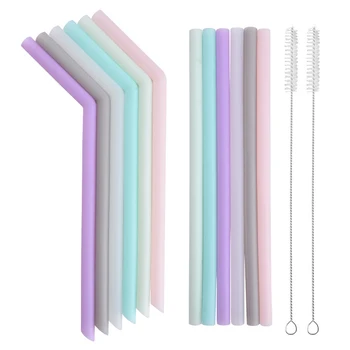 

1Set 12 Pcs Big Silicone Straws Reusable Silicone Drinking Straws with Cleaning Brushes Great for Milk Coffee Juice Smoothies