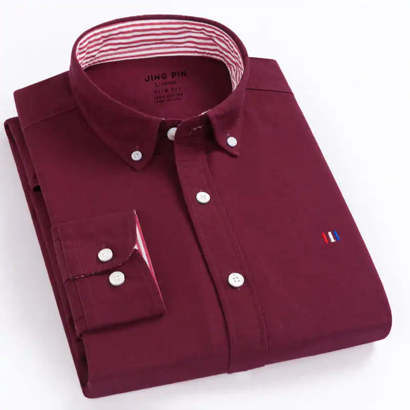 BOLUBAO Casual Brand Men's Lapel Shirts Male British Style Long Sleeve Shirts Mens Single-Breasted Dress Shirt Top - Цвет: WineRed JF 09