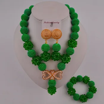 

lovely green african jewelry set nigerian wedding beads costume necklace set FZZ102