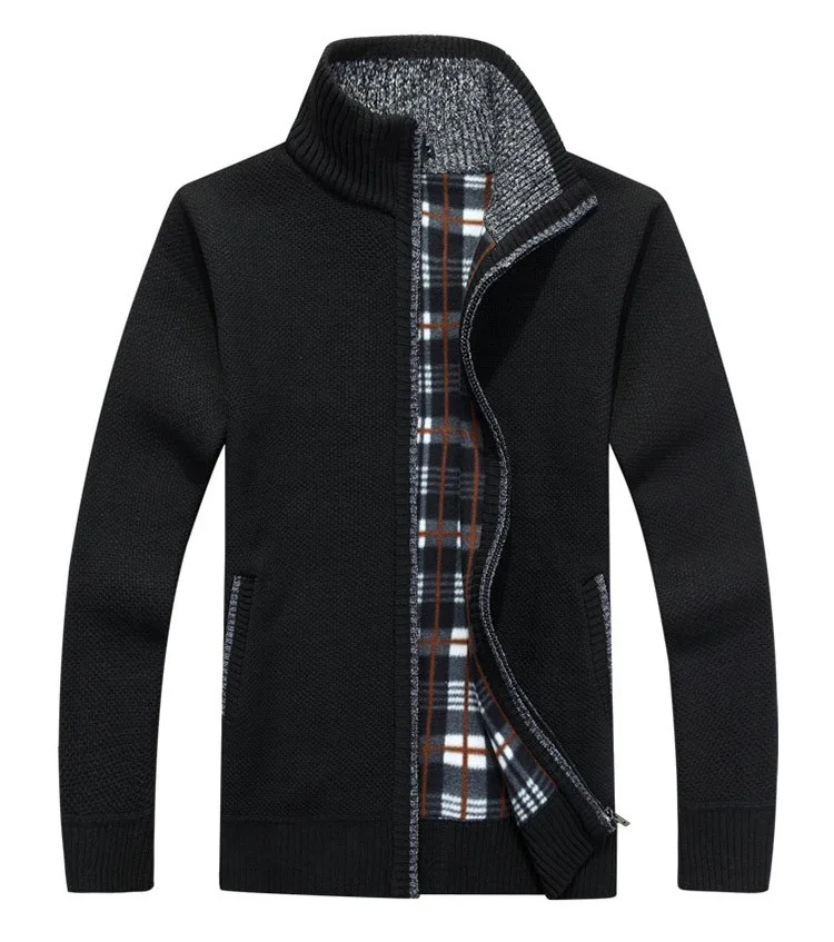 

Mens Fleece Sweate Autumn Winter Warm Cashmere Dress Slim Fat Wool Zipper Casual Sweater Men Knitted Coat 5color plus size 3xl