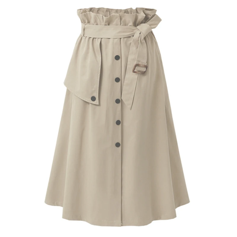 Осенняя юбка цвета хаки Женская высокая посадка на пуговице гофрированные длинные юбки элегантные женские модные юбки-пачки для работы jupe