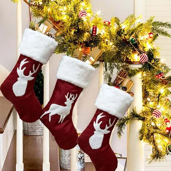 

Elk Pattern Christmas Socks Christmas Candy Gifts Bag Christmas Tree Pendant New Year Merry Christmas Decoration For Home