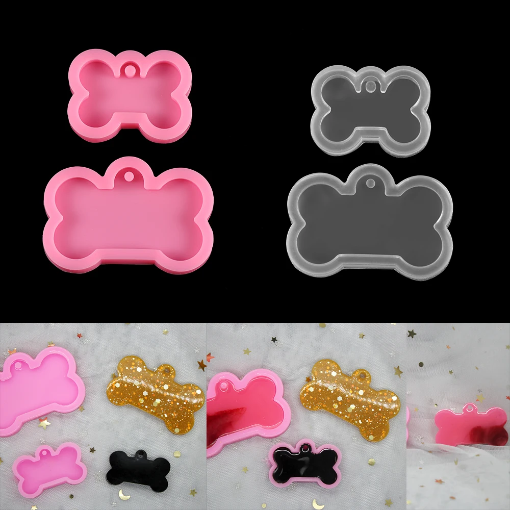 2 tallas DIY Etiqueta de perro hueso en forma de llavero de molde de silicona molde de artesanía colgante de llavero hacer herramientas de molde de resina Epoxy