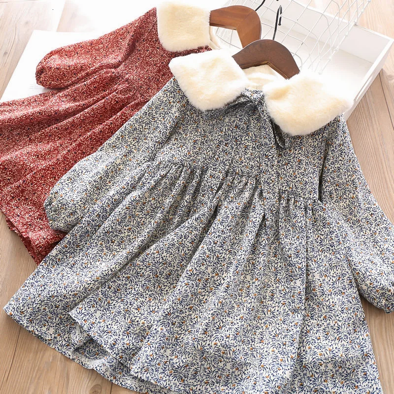 Зимние платья для девочек с длинными рукавами; Красная рождественская детская одежда с цветочным принтом; модная детская одежда; бутики 3217241