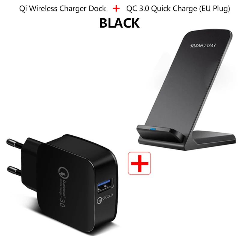 Беспроводное зарядное устройство Qi для iPhone X Xs Max XR 8 Plus samsung S8 S9, беспроводная быстрая зарядка, подставка, док-станция, 9 В/1,67 А, 10 Вт, быстрая зарядка - Тип штекера: Dock and QC3.0 Black