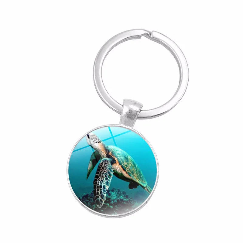 

Europe And America Accessories Marine Organism Time Stone Glass Key Metal Keychain Pendant