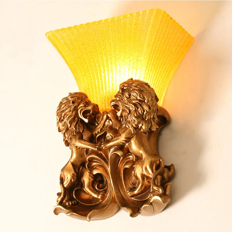 

Европейский ретро настенный светильник из смолы, Хрустальный декор, абажур с головой льва, настенное бра для спальни, коридора, настенный светильник, светильник