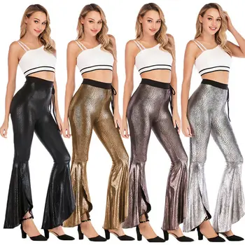 

2020 Autumn Female New High Waist Pants Women Fitness Hippie Pants Wide Flared Legs Ladies Long Pants Trousers