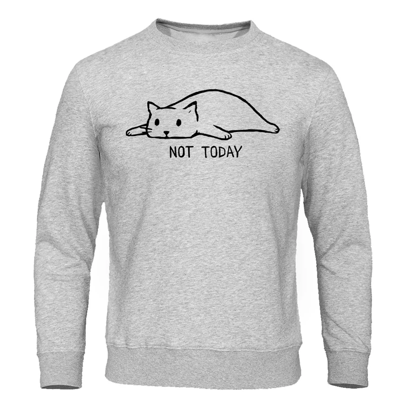 Not Today Print Men's Hoodies Fashion Lazy Cat Men Sweatshirts Hip Hop funny Male Sweatshirt Autumn Pullover Tracksuit - Цвет: gray 1