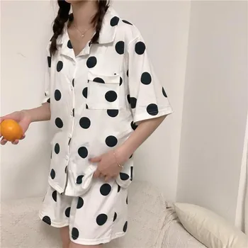 

Pajamas Set Women Summer Pyjama Short Shirt Shorts 2020 Fashion Sleepwear 2 Pieces /Set Student Sexy Dot Pjs