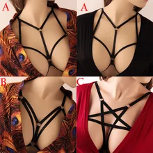 Сексуальное женское нижнее белье с поясом, укороченный топ, бюстгальтер в клетку, черный, с вырезами, эластичный бюстгальтер в клетку, бандажный бюстгальтер на бретельках, бюстгальтер на бретельках, топ-бюстье