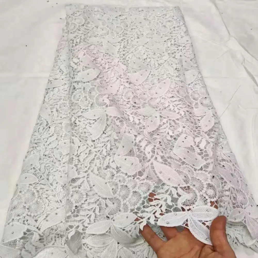as picture Все еще летают последние нигерийские водорастворимые кружевные ткани Tissu Африканский гипюр шнур кружевная ткань с камнями хлопок сухое кружево 5 ярдов - Цвет: as picture