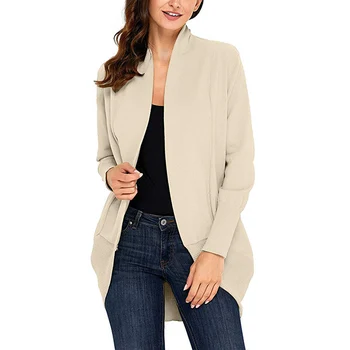 

Solid Color Women Sweater Coats Long Sleeve Open Stitch Elegant Irregular Cardigan Casual Office Work Knitted Clothing Female