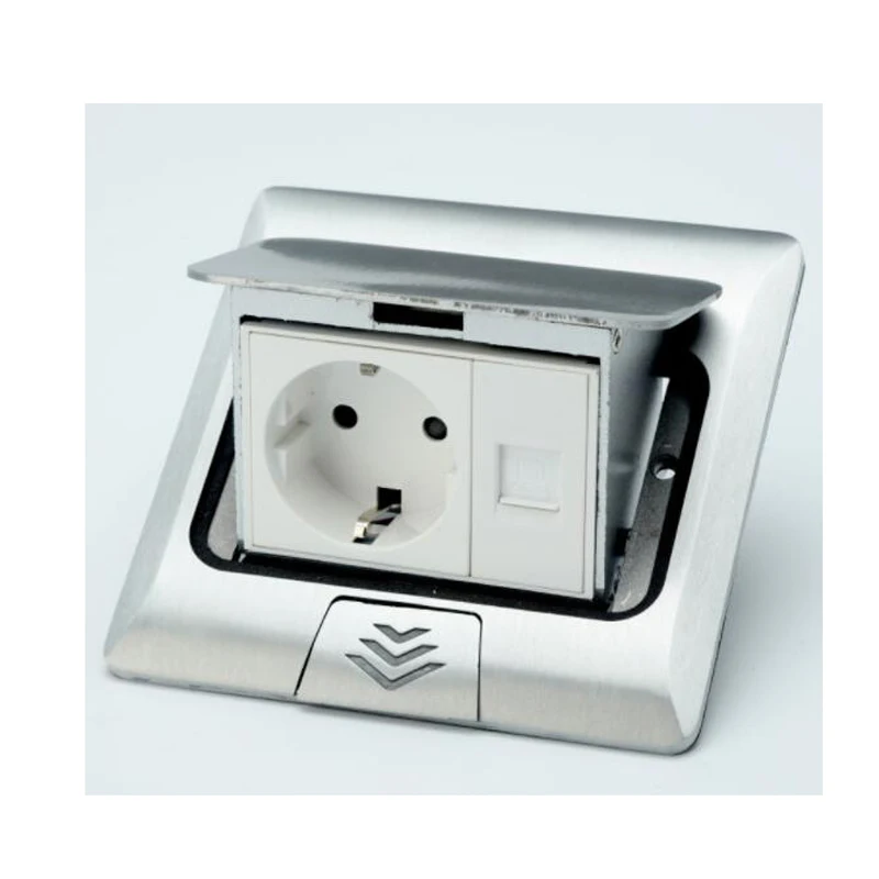

EU DE FR Fast Pop-Up Floor Socket 16A USB 2-Way Socket Quick Pop-Up Power Outlet Box Aluminum Alloy Silver Gold Floor Home Offic
