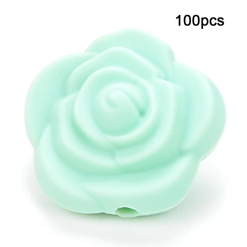 Mint LOFCA 100 шт Силиконовые Бусины, цветок розы, Детские Прорезыватели, не содержит бисфенол, пищевое качество, Детские Силиконовые Прорезыватели, бусины для детских сосок, цепочка - Цвет: Mint