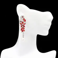 57x15 мм очаровательные красные кроваво-рубиновые белые жемчужные CZ женские свадебные серебряные серьги