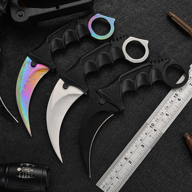 Real Counter Strike Karambit Knife Fixed Blade Lore Sheath Tiger Tooth Rainbow Tactical Survival Tool Hunting Knifes | Инструменты