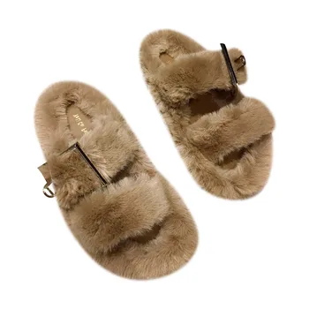 

Women Home slippers Winter Warm Shoes Woman Slip On Flats Slides Female Faux Fur Slippers