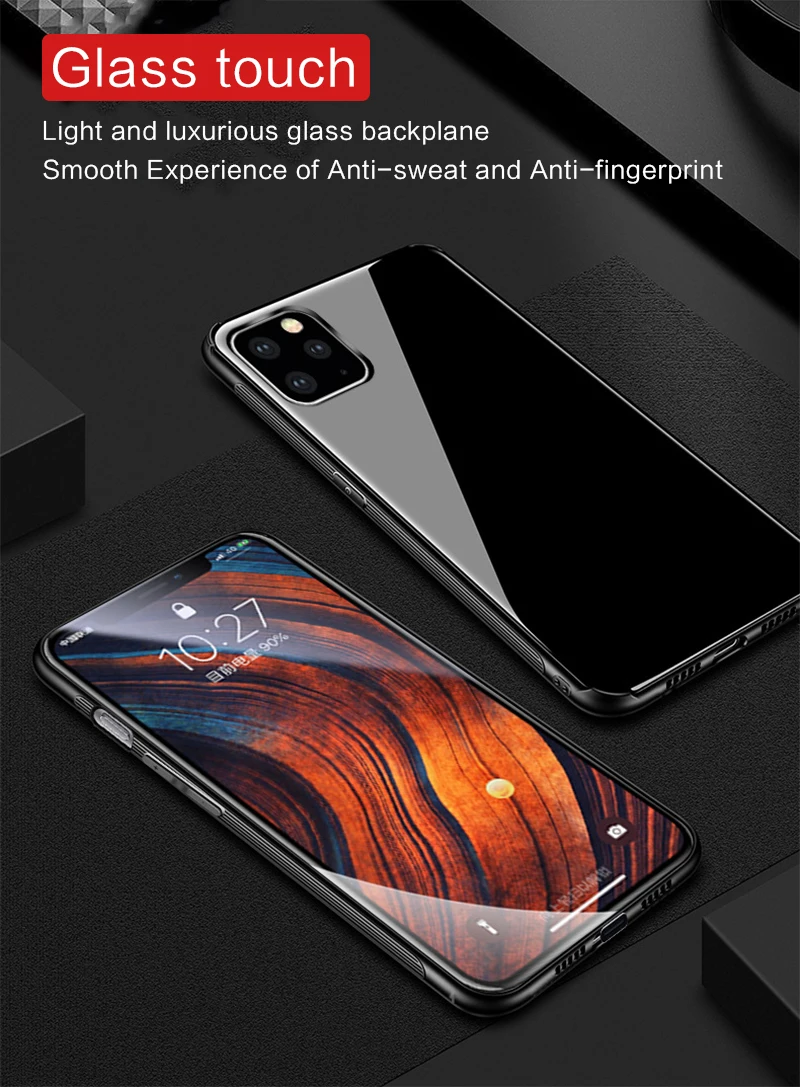 

Exquisite Phone Bag Case For iPhone 11 Pro Tempered Glass + TPU Protective Cover Scratchproof High Quality For iPhone 11 Pro Max
