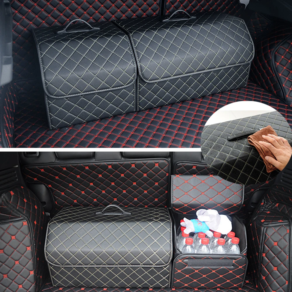 PU Leather Car Storage Box Organizer Car Trunk Storage Bag Foldable Large Capacity Trunk Organizer Storage Bag Automotive Goods
