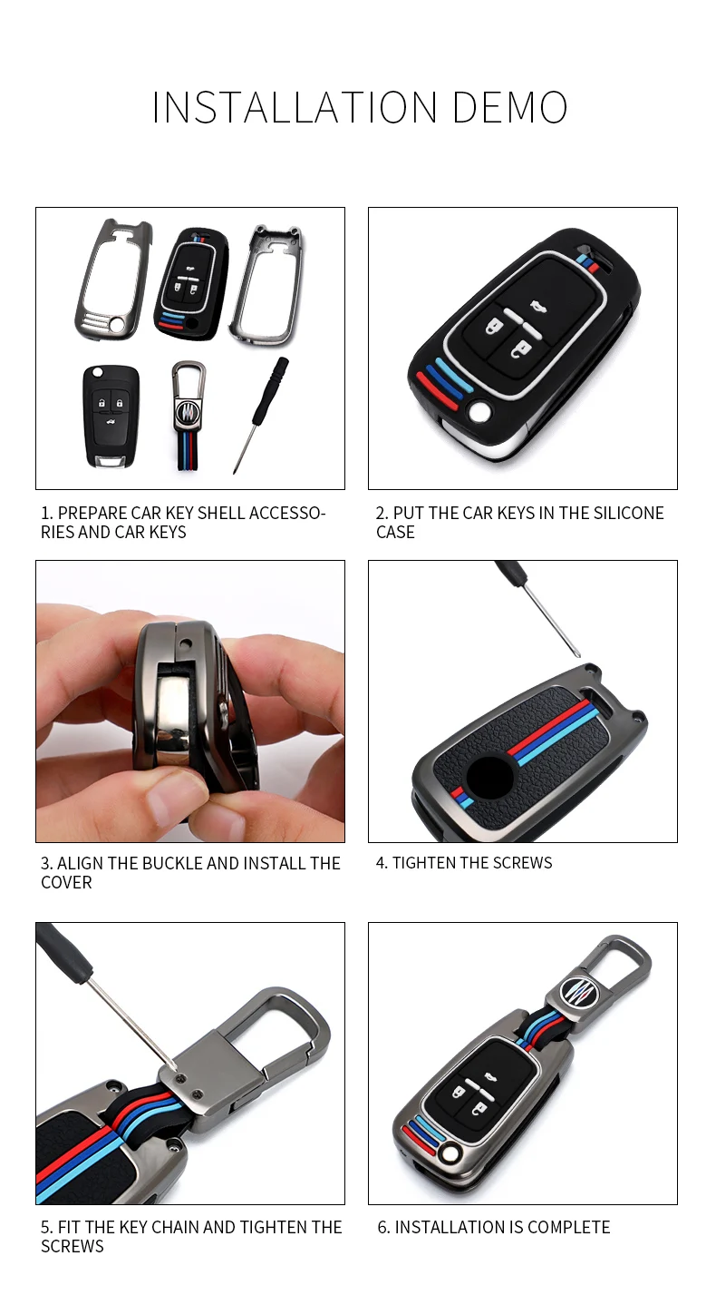 Custodia in lega di zinco per auto custodia per telecomando portachiavi per Chevrolet Cruze Malibu Camaro Impala Equinox Trax GMC Buick Chevy - H559645a61f6e4e9687b35211736191b0t