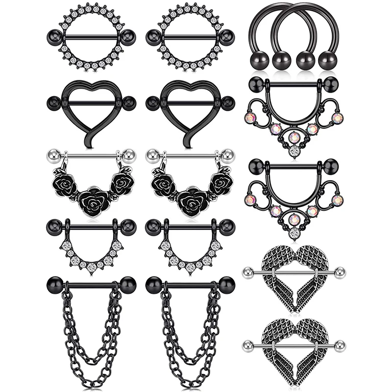 Fansilver 7 Pairs 14G Nipple Rings for Women Surgical Steel Nipple Piercing  CZ Heart Butterfly Barbell Nipple Rings Set Cute Nipple Body Piercing