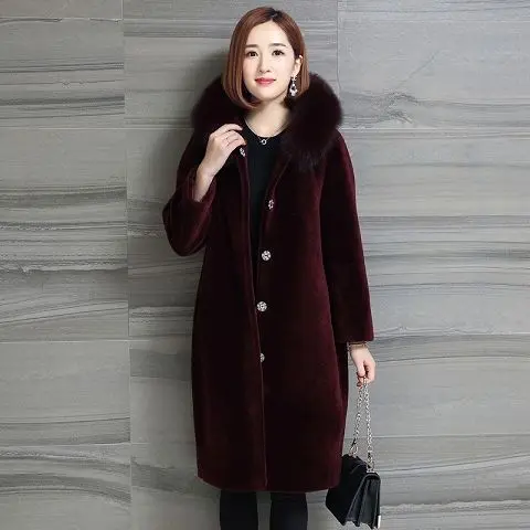 wine red jacket Осенняя/зимняя женская верхняя одежда, куртка, пальто с искусственным мехом, женская верхняя одежда, пальто с капюшоном - Цвет: wine red jacket