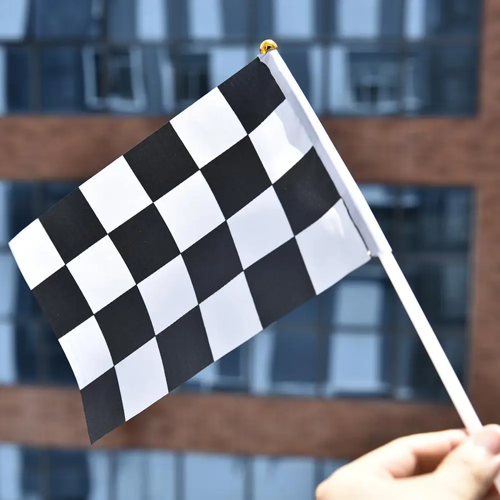 

Hot 10pcs/lot Black and White Checkered Flags 14x21CM Watermark Racing Polyester Cloth Flags for Racing Party Sport Events