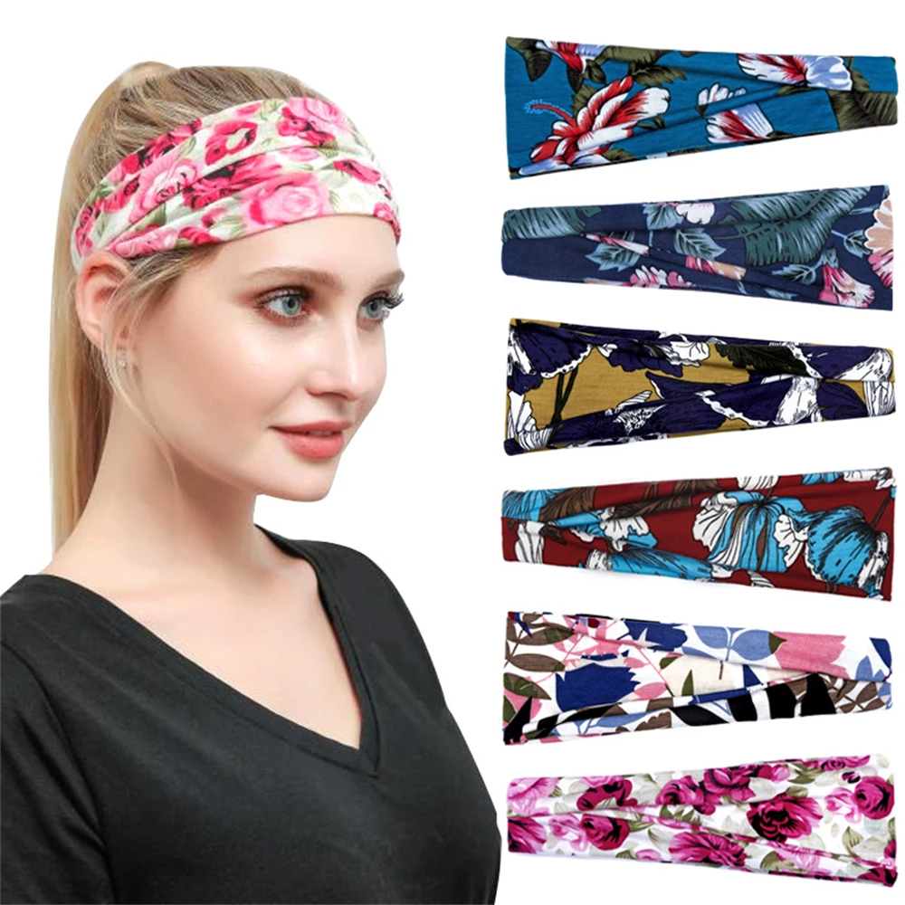 Fashion Women Headband Stretch Headpiece Printed Sports Hairband Yoga