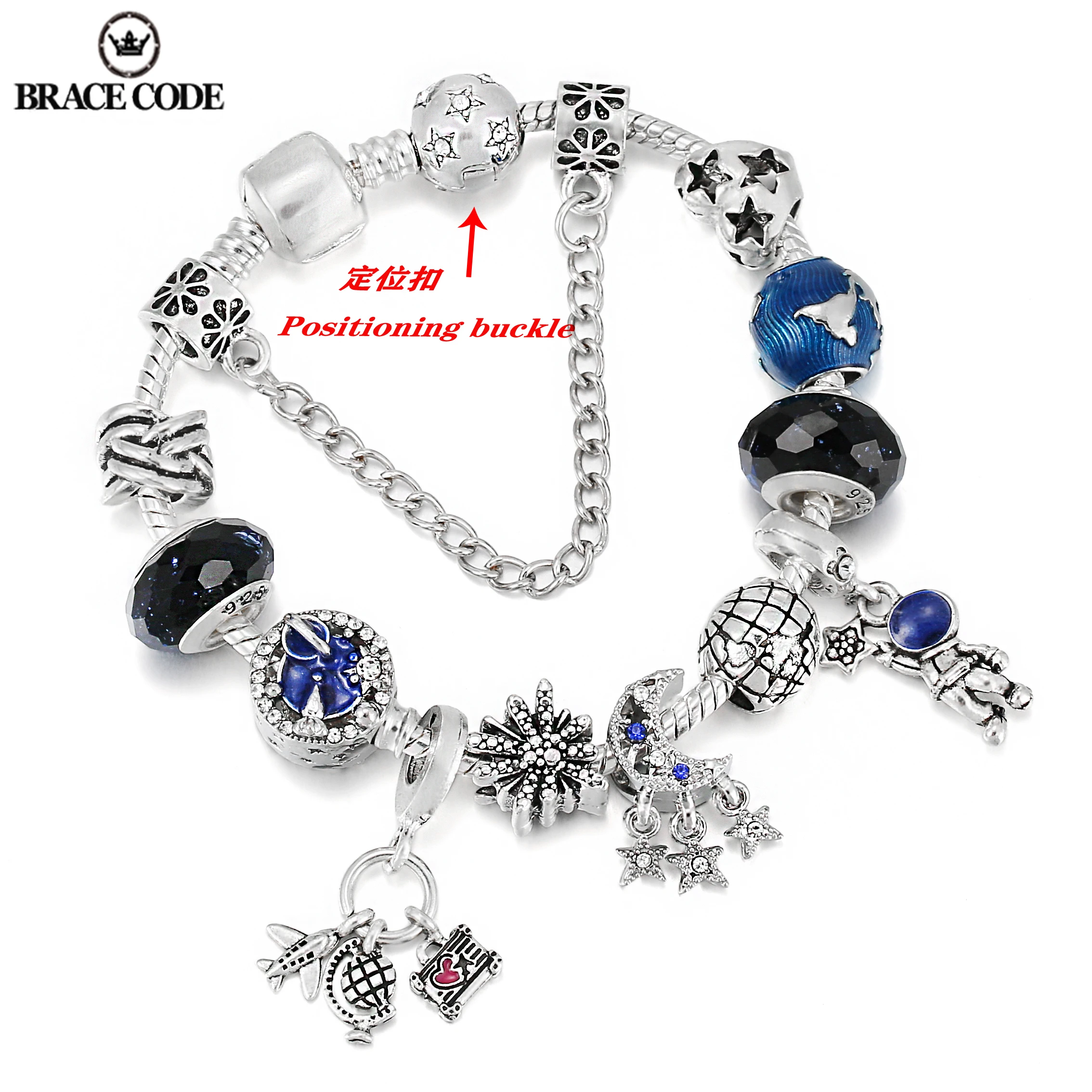 

2022 NEW ​Bright Starry Sky Glazed Bead Charm Lady Bracelet Jewelry with Shiny Star Astronaut Pendant Women Bracelet Fine Jewelr