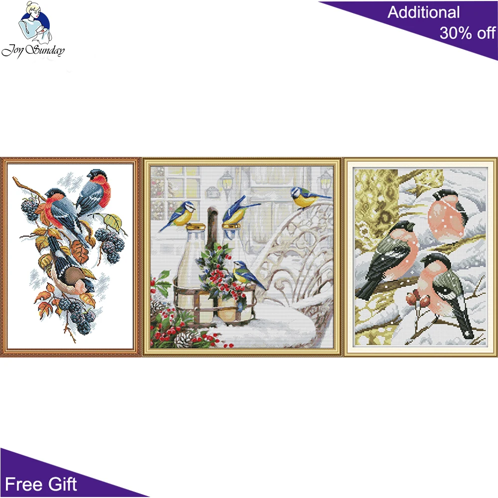 Joy Sunday Birds Needlepoint DA152 DA161 DA167 красные ложки и черники снежные птицы на молочном
